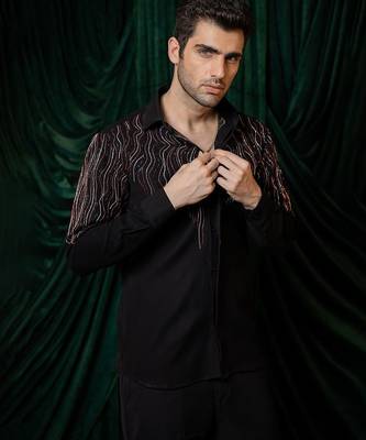 Black embroidered armani shirt 2