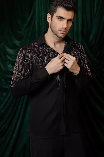Black embroidered armani shirt