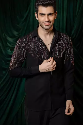 Black embroidered armani shirt