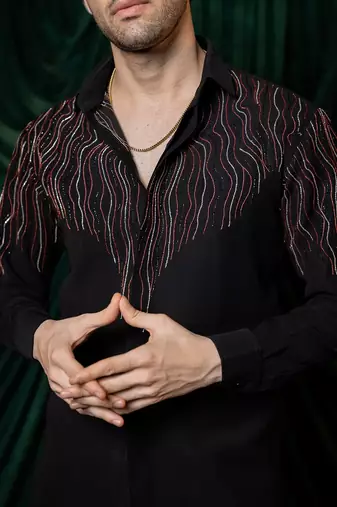 Black embroidered armani shirt