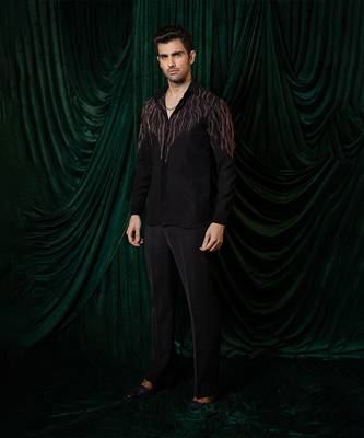 Black embroidered armani shirt 5