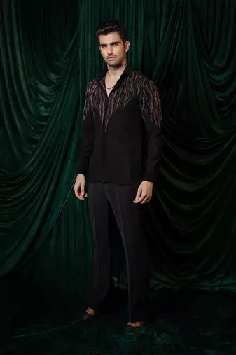 Black embroidered armani shirt
