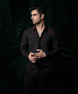 Black embroidered lycra strech shirt 1