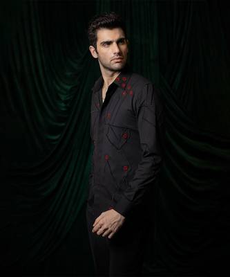 Black embroidered lycra strech shirt 2