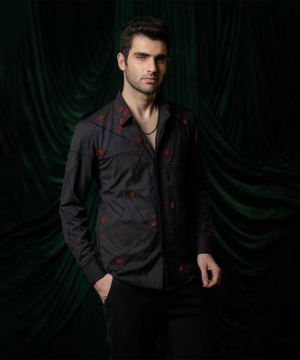 Black embroidered lycra strech shirt 3