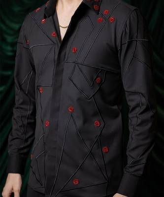 Black embroidered lycra strech shirt 4