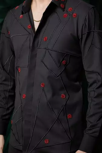 Black embroidered lycra strech shirt