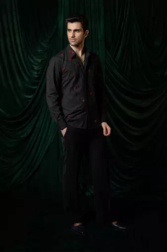 Black embroidered lycra strech shirt