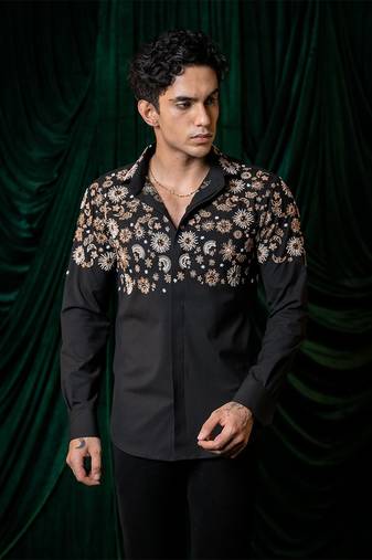 Black embroidered armani shirt
