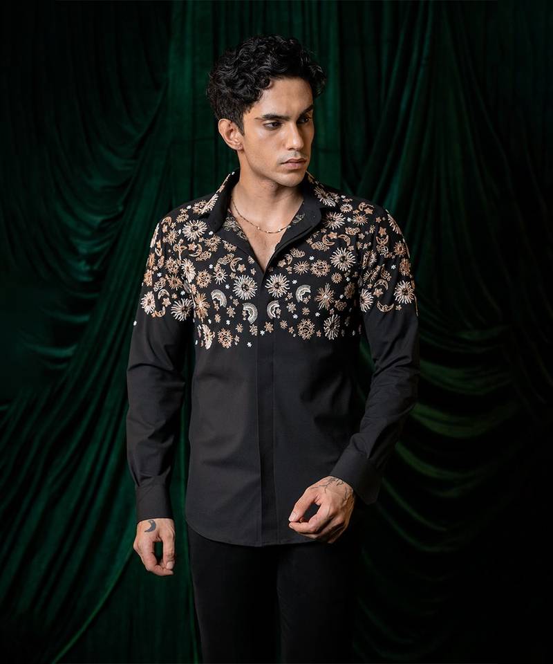 Black embroidered armani shirt