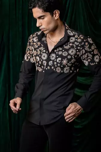 Black embroidered armani shirt
