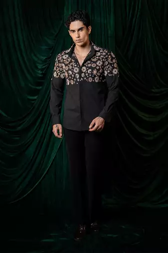 Black embroidered armani shirt