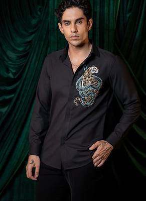 Black embroidered lycra strech shirt 1