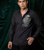 Black embroidered lycra strech shirt