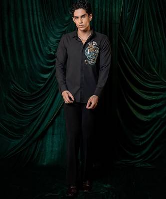 Black embroidered lycra strech shirt 3