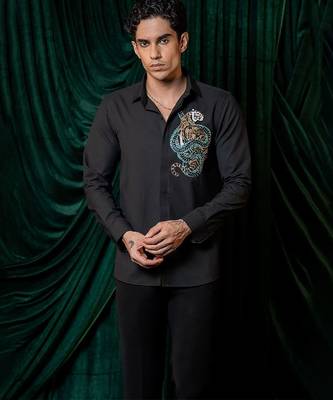 Black embroidered lycra strech shirt 4