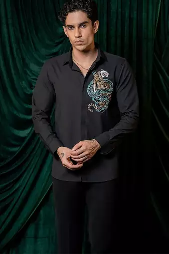Black embroidered lycra strech shirt
