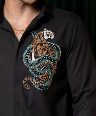 Black embroidered lycra strech shirt 5