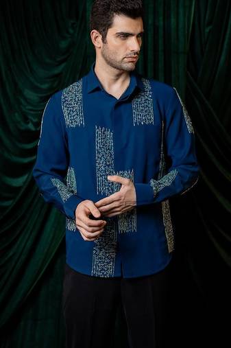 Blue embroidered armani shirt