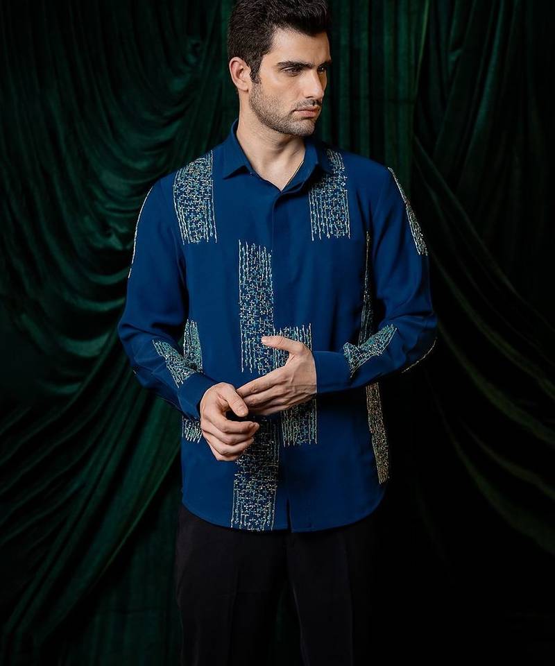Blue embroidered armani shirt