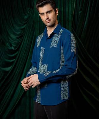 Blue embroidered armani shirt 2