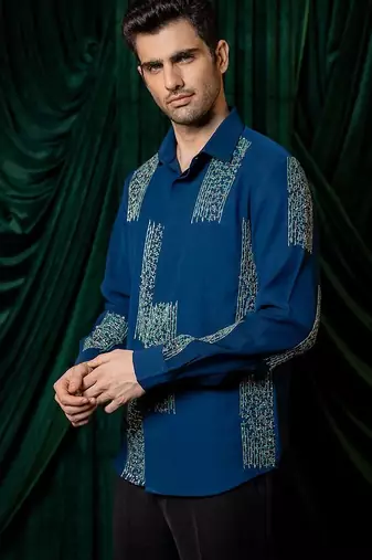Blue embroidered armani shirt