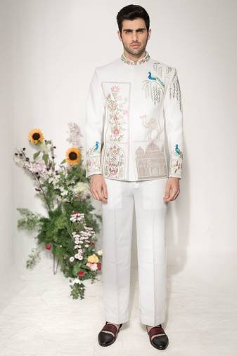 Ivory embroidered armani bandhgala jacket set