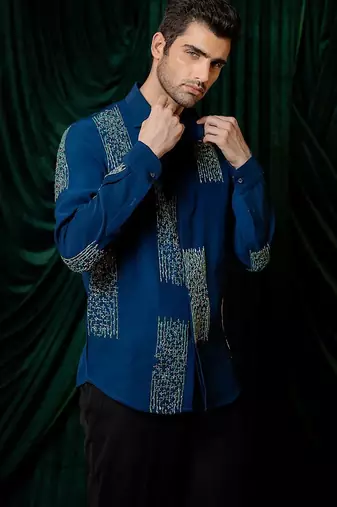 Blue embroidered armani shirt