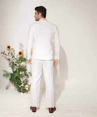 Ivory embroidered armani bandhgala jacket set 2