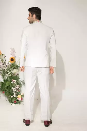 Ivory embroidered armani bandhgala jacket set