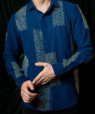 Blue embroidered armani shirt 4