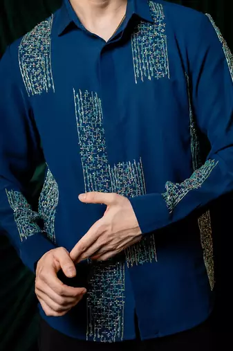 Blue embroidered armani shirt