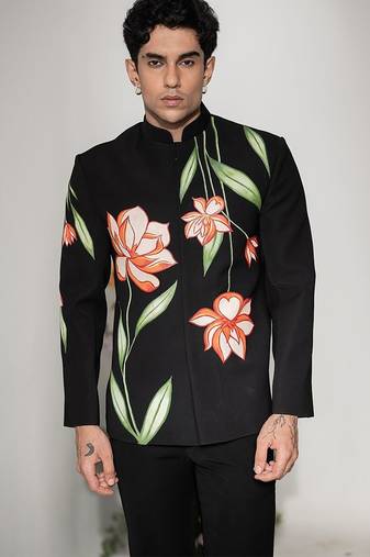 Black handmade armani bandhgala jacket set