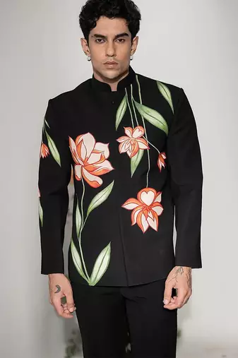 Black handmade armani bandhgala jacket set