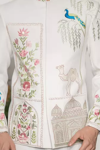 Ivory embroidered armani bandhgala jacket set
