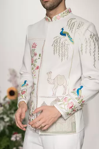 Ivory embroidered armani bandhgala jacket set