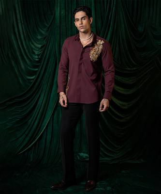 Red embroidered armani shirt 1