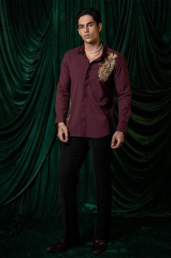 Red embroidered armani shirt