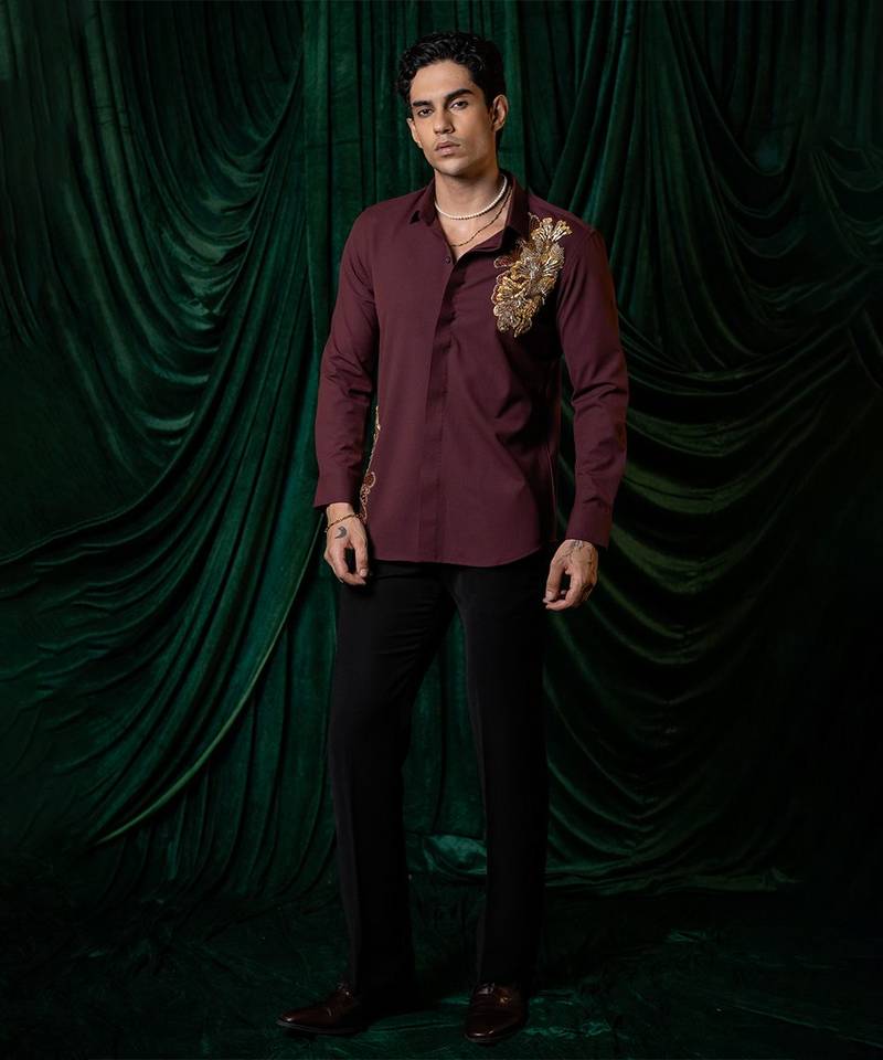 Red embroidered armani shirt