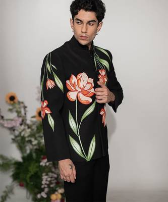 Black handmade armani bandhgala jacket set 3