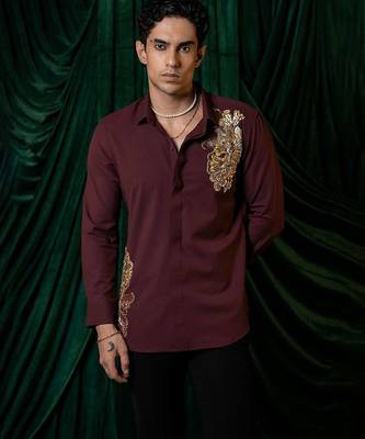 Red embroidered armani shirt 3