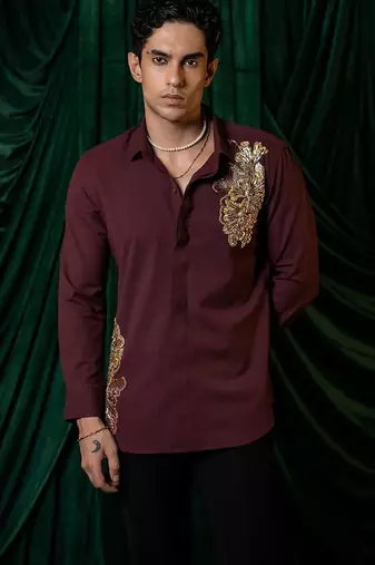 Red embroidered armani shirt