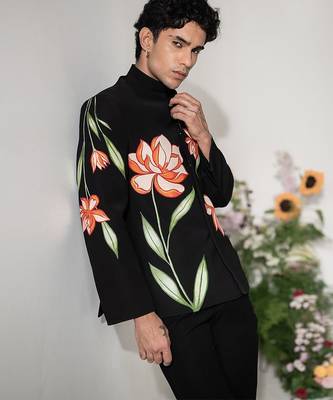 Black handmade armani bandhgala jacket set 5