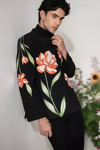 Black handmade armani bandhgala jacket set