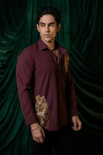 Red embroidered armani shirt