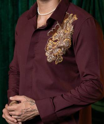 Red embroidered armani shirt 5
