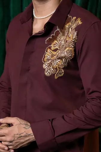 Red embroidered armani shirt