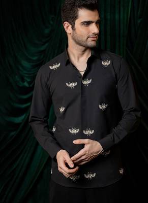 Black embroidered lycra strech shirt 1