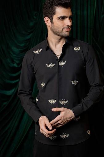 Black embroidered lycra strech shirt