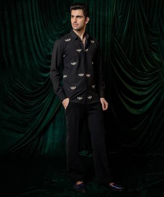 Black embroidered lycra strech shirt 2